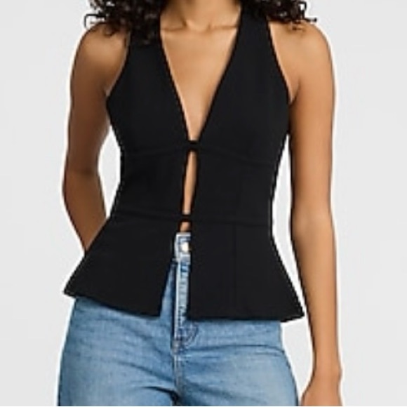 NWT Express Studio Stretch Crepe Halter V-neck Sleeveless Banded Cutout Tank - Picture 3 of 8